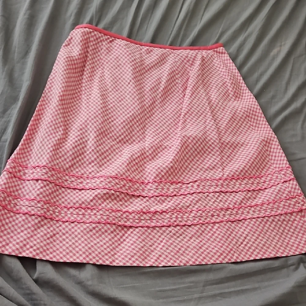 LOFT Pink Checkered A-Line‎ Skirt
